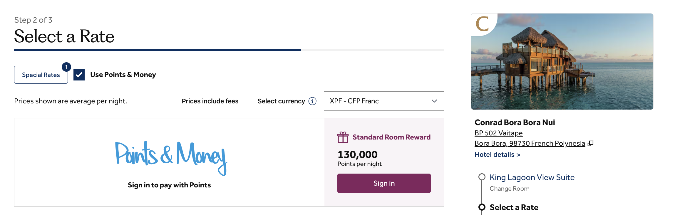 Conrad Bora Bora award night for 130k